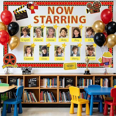 Movie Star Bulletin Board Decorations Set with Borders Now Starring Motivational Clapboard DIY Photo Picture Frame Cutouts for Class School Party Classroom Wall Decor Camera Lights Film Tickets in Kuwait