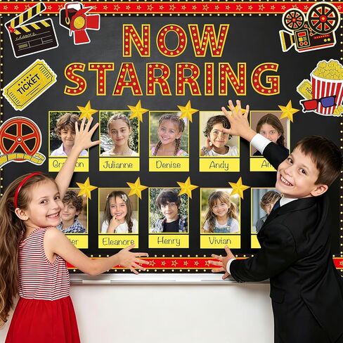 Movie Star Bulletin Board Decorations Set with Borders Now Starring Motivational Clapboard DIY Photo Picture Frame Cutouts for Class School Party Classroom Wall Decor Camera Lights Film Tickets in Kuwait