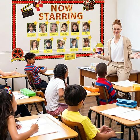 Movie Star Bulletin Board Decorations Set with Borders Now Starring Motivational Clapboard DIY Photo Picture Frame Cutouts for Class School Party Classroom Wall Decor Camera Lights Film Tickets in Kuwait
