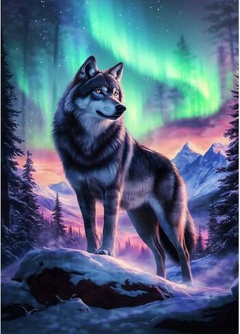 DIADAY Wolf Diamond Painting Kits for Adults, Northern Lights Wolf Diamond Art Kits for Adults, 5D DIY Full Drill Round Gem Diamond Dot Crafts Home Wall Decor Gift 12 x 16 Inches in Kuwait
