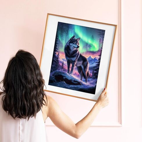 DIADAY Wolf Diamond Painting Kits for Adults, Northern Lights Wolf Diamond Art Kits for Adults, 5D DIY Full Drill Round Gem Diamond Dot Crafts Home Wall Decor Gift 12 x 16 Inches in Kuwait