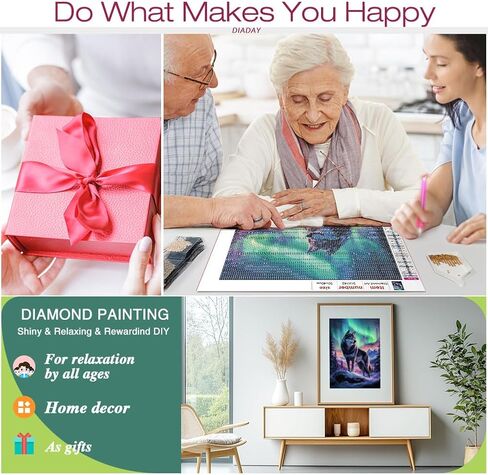 DIADAY Wolf Diamond Painting Kits for Adults, Northern Lights Wolf Diamond Art Kits for Adults, 5D DIY Full Drill Round Gem Diamond Dot Crafts Home Wall Decor Gift 12 x 16 Inches in Kuwait