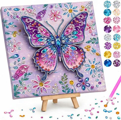ZEHYRNE Arts and Crafts for Kids, Sparkling 3D Butterfly Diamond Art Kits for Girls 8-12 6-8, DIY Gem Art as Children's Day & Birthday Gift丨Bedroom Decoration with Wooden Stand (Purple) in Saudi Arabia