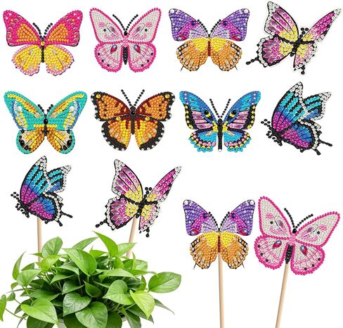 8 Pcs Butterfly Diamond Painting Kits for Adults, Acrylic Diamond Art Stakes Garden Decor Ornaments, DIY Crafts for Home Outdoor Potted Plant Decor, Suction Cup Window Sun Catchers with Sticks in Saudi Arabia