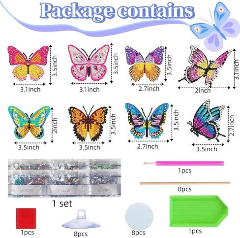 8 Pcs Butterfly Diamond Painting Kits for Adults, Acrylic Diamond Art Stakes Garden Decor Ornaments, DIY Crafts for Home Outdoor Potted Plant Decor, Suction Cup Window Sun Catchers with Sticks in Saudi Arabia