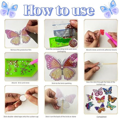8 Pcs Butterfly Diamond Painting Kits for Adults, Acrylic Diamond Art Stakes Garden Decor Ornaments, DIY Crafts for Home Outdoor Potted Plant Decor, Suction Cup Window Sun Catchers with Sticks in Saudi Arabia