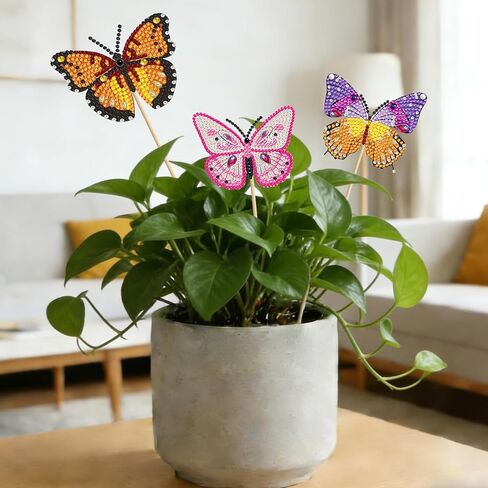 8 Pcs Butterfly Diamond Painting Kits for Adults, Acrylic Diamond Art Stakes Garden Decor Ornaments, DIY Crafts for Home Outdoor Potted Plant Decor, Suction Cup Window Sun Catchers with Sticks in Saudi Arabia