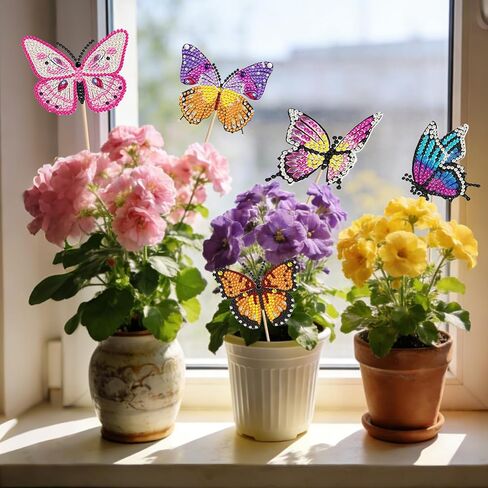 8 Pcs Butterfly Diamond Painting Kits for Adults, Acrylic Diamond Art Stakes Garden Decor Ornaments, DIY Crafts for Home Outdoor Potted Plant Decor, Suction Cup Window Sun Catchers with Sticks in Saudi Arabia