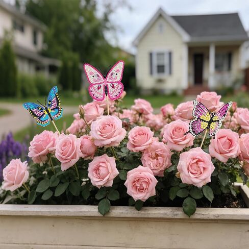 8 Pcs Butterfly Diamond Painting Kits for Adults, Acrylic Diamond Art Stakes Garden Decor Ornaments, DIY Crafts for Home Outdoor Potted Plant Decor, Suction Cup Window Sun Catchers with Sticks in Saudi Arabia