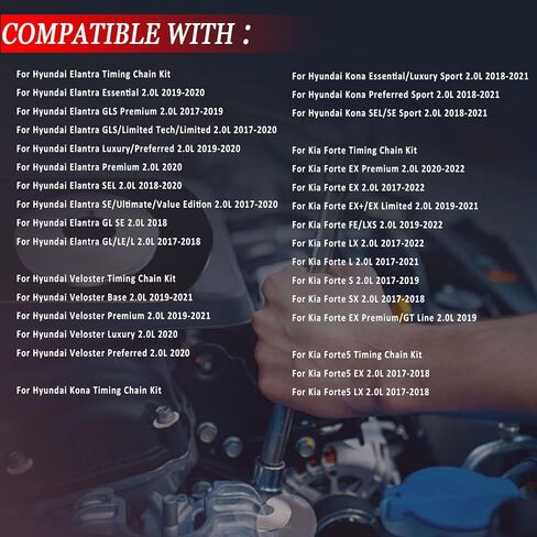 24350-2E700 24370-2E020 مجموعة سلسلة التوقيت مع ضرس VVT للسحب والعادم لسيارة Hyundai Elantra 2017-2020، Veloster 2019-2021، Kona 2018-2021، لكيا فورتي 2017-2022، Forte5 2017-2018 in Kuwait