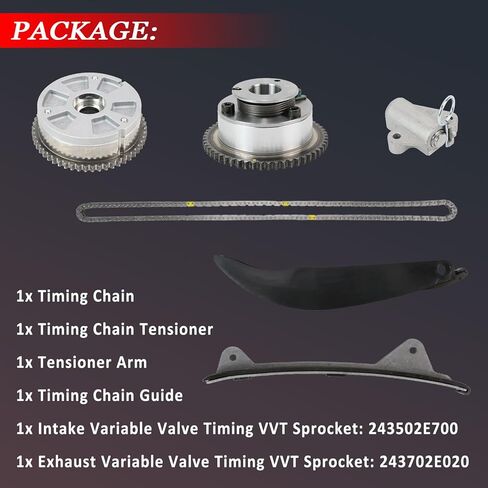 24350-2E700 24370-2E020 مجموعة سلسلة التوقيت مع ضرس VVT للسحب والعادم لسيارة Hyundai Elantra 2017-2020، Veloster 2019-2021، Kona 2018-2021، لكيا فورتي 2017-2022، Forte5 2017-2018 in Kuwait