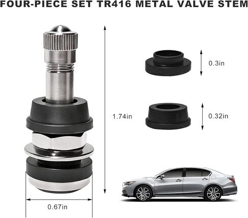 4 PCS TR416 Metal Valve Stems, 1-1/2" Long High Pressure Clamp-in Valve Stem for Tubeless Tires, Outer Mount Auto Tire Valves Fits 0.453" & 0.625" Rim Holes, Car Accessories in Saudi Arabia