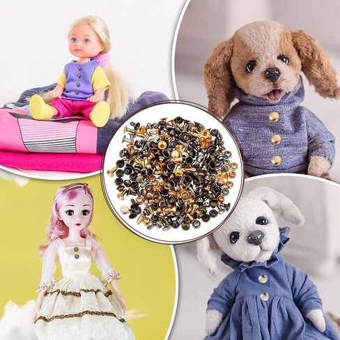 freebloss 400pcs البسيطة برشام ترصيع الجلود المسامير النحاس قبعات مزدوجه الجلود الحرفية برشام أنبوبي المعادن ترصيع لملابس الدمي الخياطة محفظه صنع الملابس الحرف 4 ألوان معدنيه 4mm/0.16'' in Kuwait