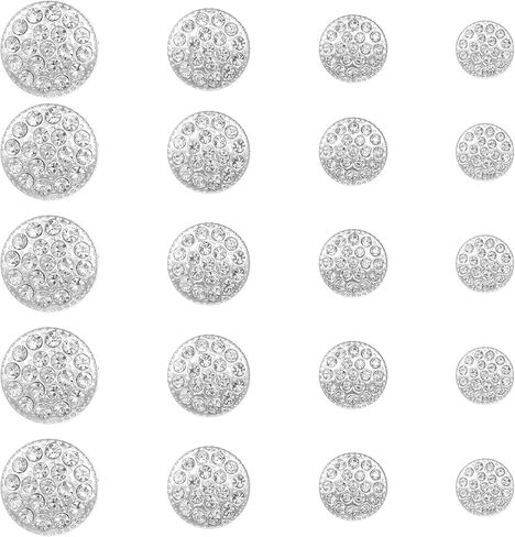 20 Pcs Silver Rhinestone Buttons for Clothing, 4 Sizes Sew on Clothing Buttons Decorative Button Silver Rhinestones Button for DIY Clothes Bags Wedding Bridal Bouquet Decoration in Kuwait