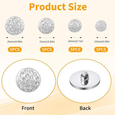 20 Pcs Silver Rhinestone Buttons for Clothing, 4 Sizes Sew on Clothing Buttons Decorative Button Silver Rhinestones Button for DIY Clothes Bags Wedding Bridal Bouquet Decoration in Kuwait