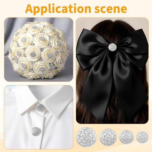 20 Pcs Silver Rhinestone Buttons for Clothing, 4 Sizes Sew on Clothing Buttons Decorative Button Silver Rhinestones Button for DIY Clothes Bags Wedding Bridal Bouquet Decoration in Kuwait