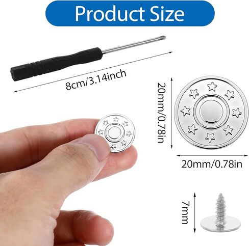 Amaxiu Jeans Buttons Replacement, 8 PCS Instant No Sew Buttons for Pants Removable Metal Silver Pant Button Tightener Adjustable Button Replacement Kit with Threads Rivets and Screwdriver (20mm) in Saudi Arabia