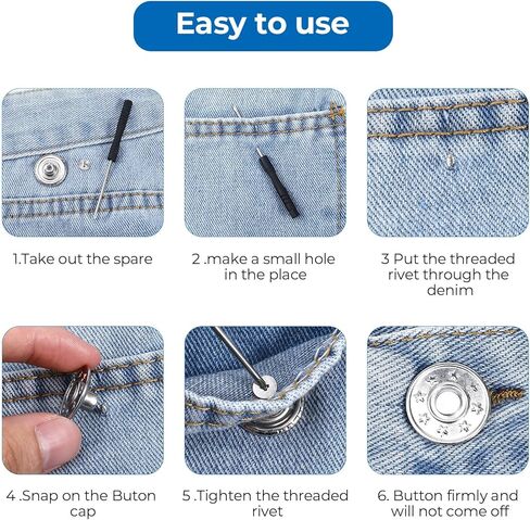 Amaxiu Jeans Buttons Replacement, 8 PCS Instant No Sew Buttons for Pants Removable Metal Silver Pant Button Tightener Adjustable Button Replacement Kit with Threads Rivets and Screwdriver (20mm) in Saudi Arabia