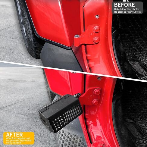 أوتاد القدم للأبواب مغلقة لسيارة Jeep Wrangler JK JL 4XE Gladiator JT 2007-2026، لوحة ركل لدواسات مسند القدم بمفصلات الباب لملحقات Jeep الخارجية، ترقية 120 درجة، معدن مطلي بالمسحوق، علم الولايات المتحدة زوج واحد in Kuwait