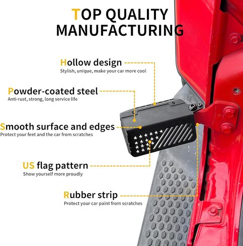 أوتاد القدم للأبواب مغلقة لسيارة Jeep Wrangler JK JL 4XE Gladiator JT 2007-2026، لوحة ركل لدواسات مسند القدم بمفصلات الباب لملحقات Jeep الخارجية، ترقية 120 درجة، معدن مطلي بالمسحوق، علم الولايات المتحدة زوج واحد in Kuwait