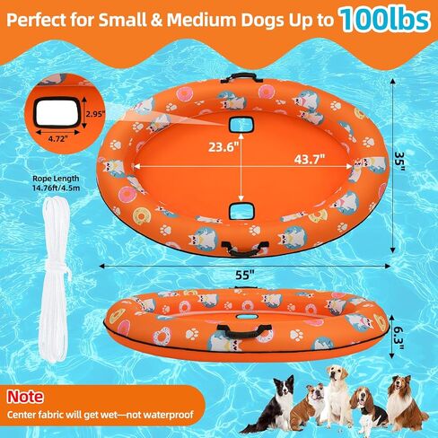 pupteck الكلب تعويم، طوف الكلاب نفخ لحمام السباحة مع حبل، الصيف العائمة حصيرة تجمع اللعب، للكلاب الصغيرة المتوسطة الكبيرة، للسباحة بركة نهر البحيرة in Kuwait
