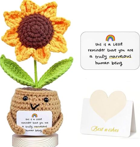 Mini Handmade Positive Crochet Sunflower with Encouragement Card, Emotional Support Gift for Women, Mom, Teachers, Birthday Graduation Gifts, Home Desk/Table Decor in Saudi Arabia