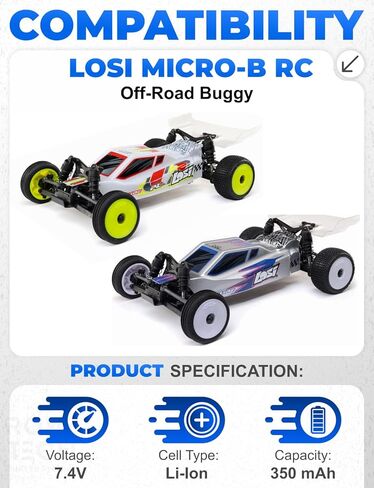 Rome Tech for Losi Micro B - بطارية بديلة 7.4V 350mAh SPMX 1090 LiPo لعربات الطرق الوعرة RC، عالية الأداء in Kuwait