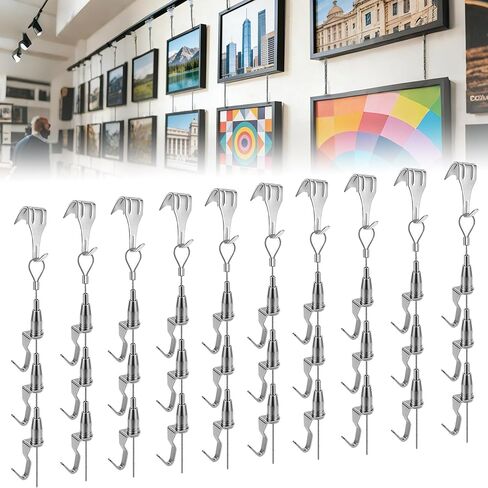 10 Set Adjustable Picture Hanging Wire Kit (6.56FT Wire, S Hook and 3 Adjustable Hooks), Gallery System Picture Rail Art Hanging Kit Exhibition Art Gallery Frame Display(Frame NOT Included) in Saudi Arabia