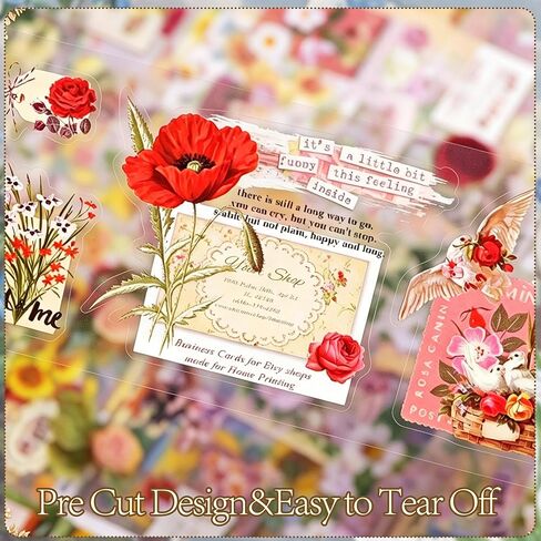 555Pcs 48Sheets Flower Stickers for Scrapbooking Transparent Die Cut Vintage Floral Plant Sticker Self Adhesive for Journal DIY Crafts Waterproof Stickers Decal for Planner Water Bottle Notebook Decor in Saudi Arabia