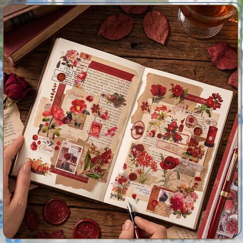 555Pcs 48Sheets Flower Stickers for Scrapbooking Transparent Die Cut Vintage Floral Plant Sticker Self Adhesive for Journal DIY Crafts Waterproof Stickers Decal for Planner Water Bottle Notebook Decor in Saudi Arabia
