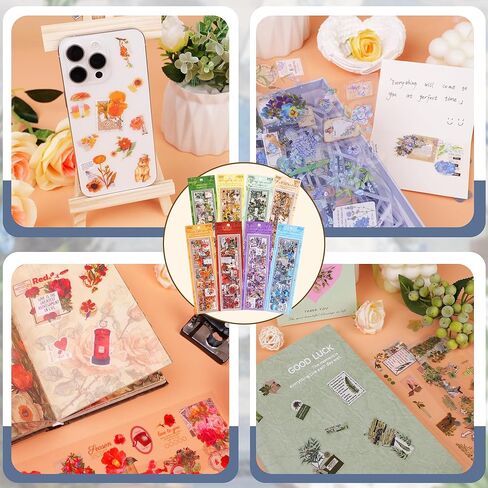 555Pcs 48Sheets Flower Stickers for Scrapbooking Transparent Die Cut Vintage Floral Plant Sticker Self Adhesive for Journal DIY Crafts Waterproof Stickers Decal for Planner Water Bottle Notebook Decor in Saudi Arabia