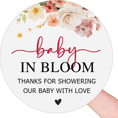 120 × ملصقات Baby in Bloom Thanks You - ملصقات هدايا استحمام الطفل المزينة بالزهور - بطاقات هدايا مستديرة وملصقات لديكورات حمام الطفل - علامات هدايا استحمام الطفل - 1.6 بوصة in Kuwait