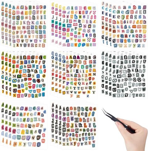 Frienda 2400 Pcs 32 Sheet Letter Stickers for Scrapbook with Tweezers Magazine Ransom Letters Stickers Small Vintage Alphabet Sticker for Journaling Supplies Laptop Water Bottle DIY Crafts Gift in Kuwait