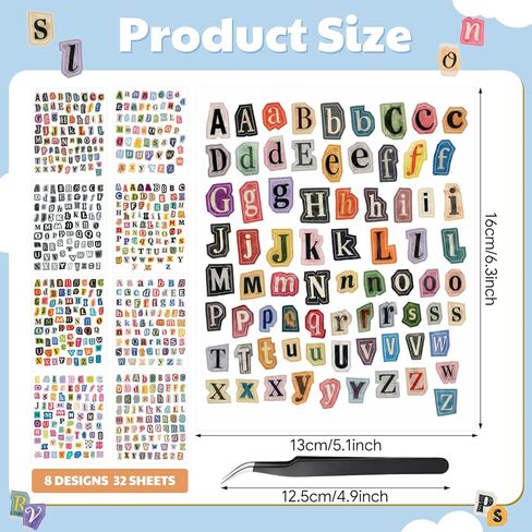 Frienda 2400 Pcs 32 Sheet Letter Stickers for Scrapbook with Tweezers Magazine Ransom Letters Stickers Small Vintage Alphabet Sticker for Journaling Supplies Laptop Water Bottle DIY Crafts Gift in Kuwait