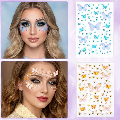 5pcs Butterfly Face Gem Stickers, 3D Glitter Rhinestones Self Adhesive Gems for Women, Colorful Face Jewels Rave Accessories for Makeup Body Scrapbook Decorations Crafting in Kuwait