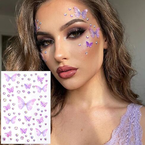 5pcs Butterfly Face Gem Stickers, 3D Glitter Rhinestones Self Adhesive Gems for Women, Colorful Face Jewels Rave Accessories for Makeup Body Scrapbook Decorations Crafting in Kuwait
