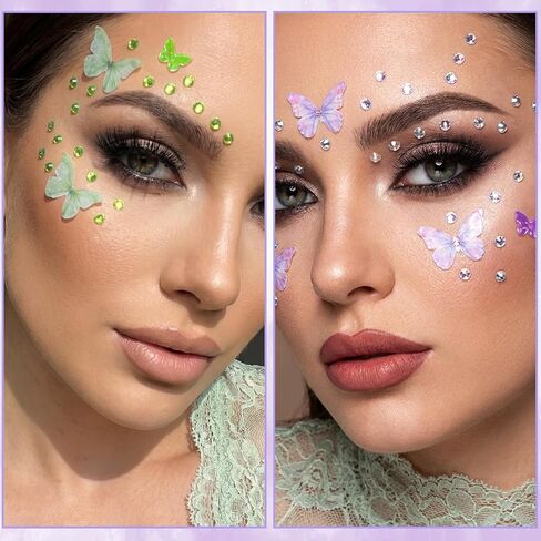 5pcs Butterfly Face Gem Stickers, 3D Glitter Rhinestones Self Adhesive Gems for Women, Colorful Face Jewels Rave Accessories for Makeup Body Scrapbook Decorations Crafting in Kuwait
