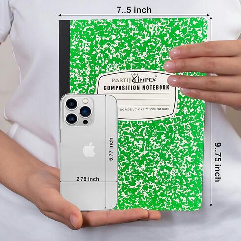 PARTH iMPEX 12 Pack Bulk Composition Notebooks College Ruled, 200 Pages (100 Sheets), 9-3/4 x 7-1/2, Hard Cover College Ruled Notebooks, Assorted Colors Composition Notebook For School Office in Kuwait