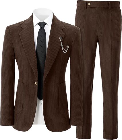 Mens Corduroy Suit Slim Fit 2 Pieces Blazer Pants Suits for Men Vintage Wedding Business Corduroy Suit Jacket Men in Saudi Arabia