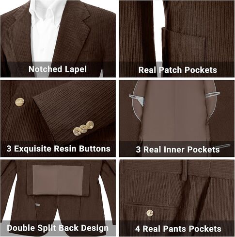 Mens Corduroy Suit Slim Fit 2 Pieces Blazer Pants Suits for Men Vintage Wedding Business Corduroy Suit Jacket Men in Saudi Arabia