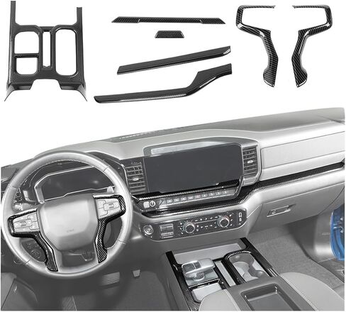JeCar 7pcs Carbon Fiber Interior Trim Kit for 2022-2025 Chevy Silverado in Kuwait