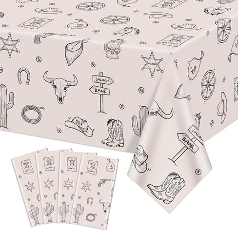 Cowboy Tablecloth - 4 Pcs Wild Western Print Tablecloths Cowboy Party Decorations for Rodeo Birthday Supplies Baby Shower Western Party Decorations in Saudi Arabia