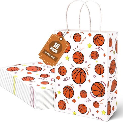 VGOODALL 16 Pack Gift Bags, 5.5" x 2.8" x 8" Basketball Party Favor Bags with Handles for Sports Theme Birthday Party Supplies in Kuwait
