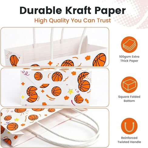 VGOODALL 16 Pack Gift Bags, 5.5" x 2.8" x 8" Basketball Party Favor Bags with Handles for Sports Theme Birthday Party Supplies in Kuwait