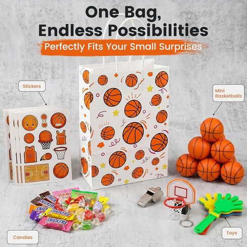 VGOODALL 16 Pack Gift Bags, 5.5" x 2.8" x 8" Basketball Party Favor Bags with Handles for Sports Theme Birthday Party Supplies in Kuwait