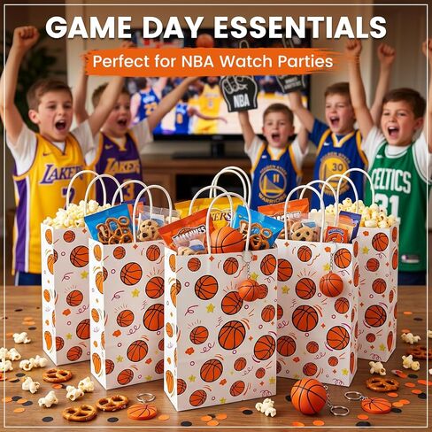 VGOODALL 16 Pack Gift Bags, 5.5" x 2.8" x 8" Basketball Party Favor Bags with Handles for Sports Theme Birthday Party Supplies in Kuwait