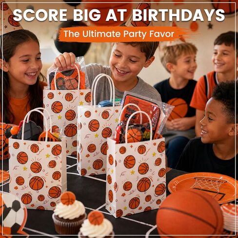 VGOODALL 16 Pack Gift Bags, 5.5" x 2.8" x 8" Basketball Party Favor Bags with Handles for Sports Theme Birthday Party Supplies in Kuwait