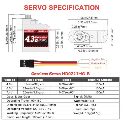 HobbyPark Digital 4.3g Micro Servo Coreless Motor Metal Gears Mini Servos لطائرات RC والطائرات الشراعية وطائرات الهليكوبتر والروبوتات ومشاريع Arduino وسيارات RC (4) in Kuwait