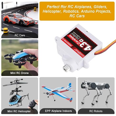 HobbyPark Digital 4.3g Micro Servo Coreless Motor Metal Gears Mini Servos لطائرات RC والطائرات الشراعية وطائرات الهليكوبتر والروبوتات ومشاريع Arduino وسيارات RC (4) in Kuwait