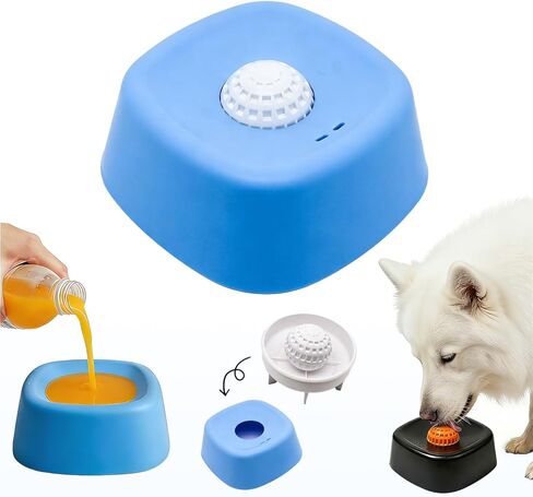 Slow Feeder Dog Bowls for Liquid Treat, Anti-Slip (Entertained Ball-in) Bone Broth Dog Lick Bowl, 3/4 Cup Yogurt Pup Lick Toy for Large Medium Small Breeds Dietary Supplement/Post-op Nutrition,Blue in Saudi Arabia